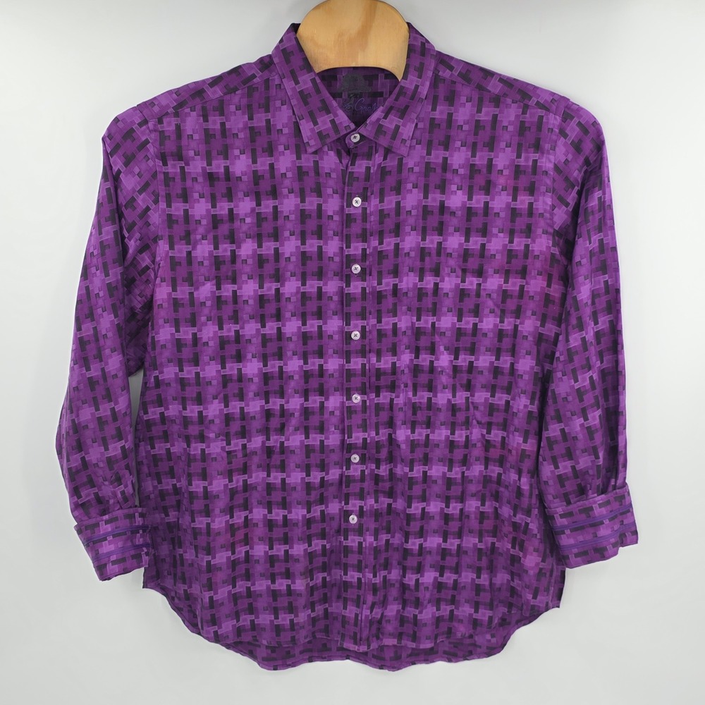Robert Graham Mens 2XL Classic Fit Purple Geometric Jacquard Button Down Shirt